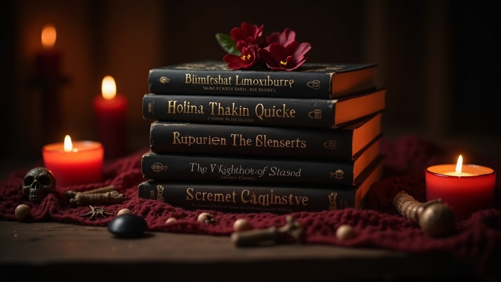 A selection of standalone paranormal romance novels arranged with candles and mystical objects