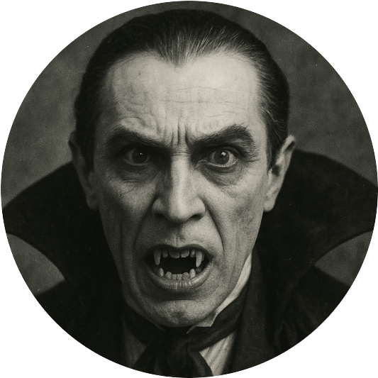 old timey black and white image of a vampire
