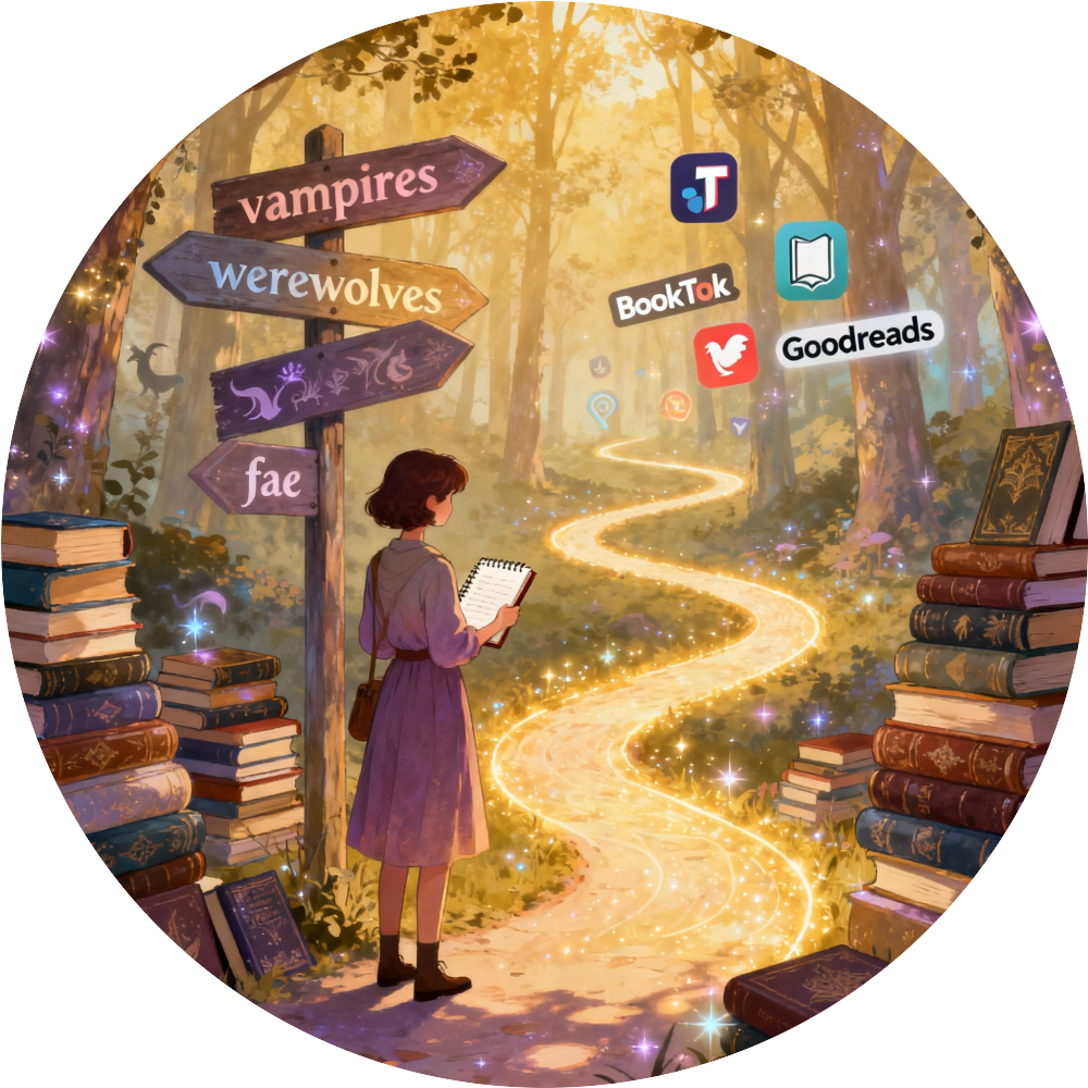 woman at crossroads as to which book to read on her path of discovery